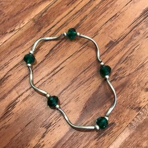 Silver Bracelet with Green Beads